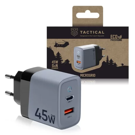 Incarcator Retea Dual USB-C USB-A 45W Tactical Gri